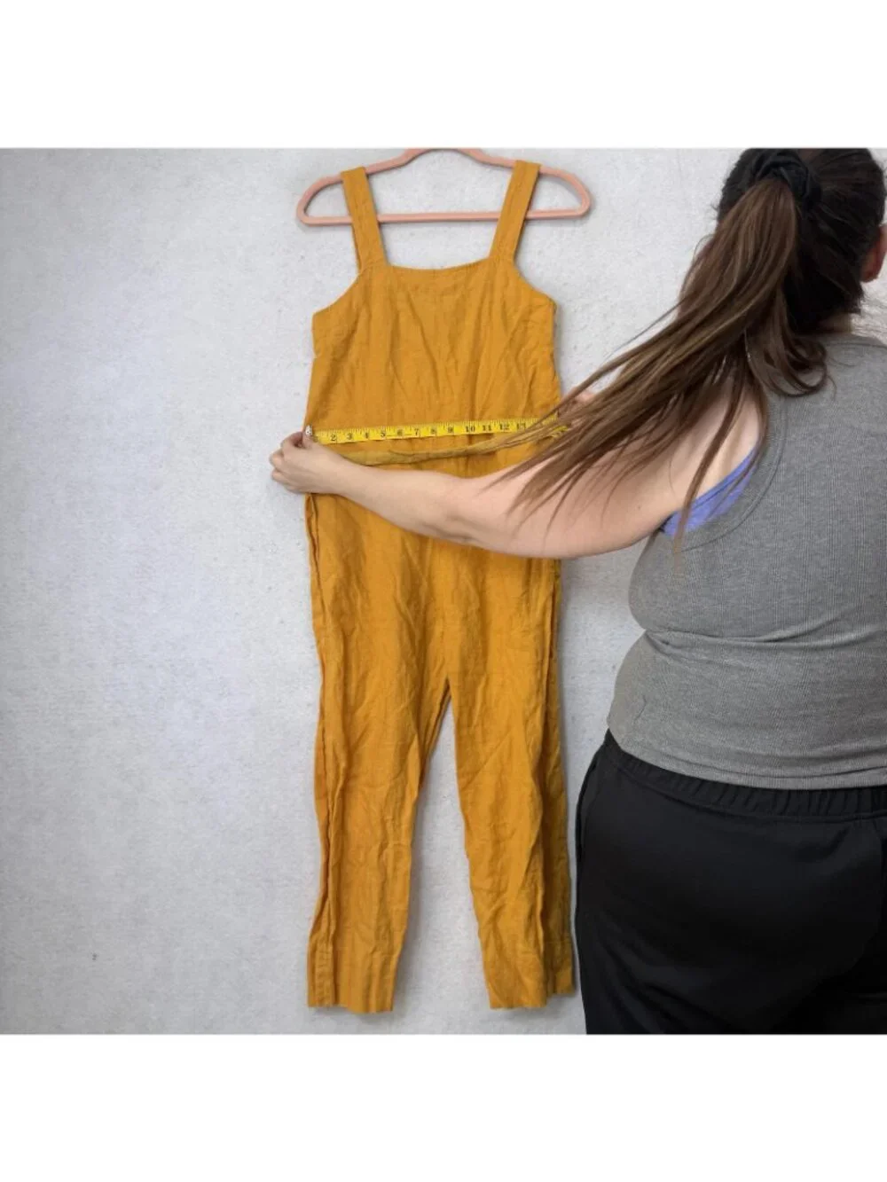 Everlane Jumpsuit Womens 00P Yellow Linen Square Neck Adjustable Straps Casual